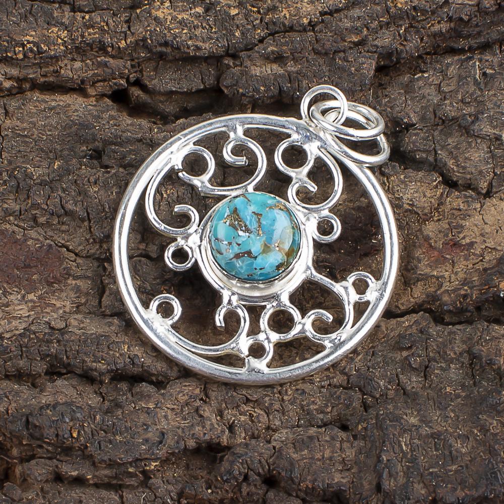 

Blue Copper Turquoise Pendant, Handmade Gemstone Pendant, 925 Solid Sterling Silver Pendant Antique Jewelry, For Engagement Gift 1.45 inches