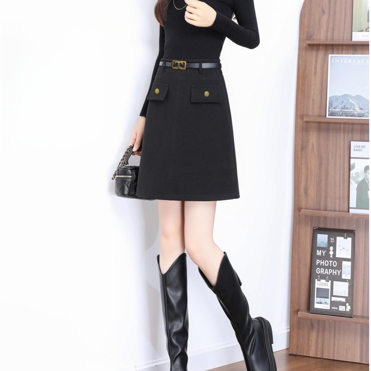 

HL160: Autumn Winter Korean-Style High-Waist Slimming A-line Skirt - Fashionable & Elegant Size 21: 90-108 lbs чёрный