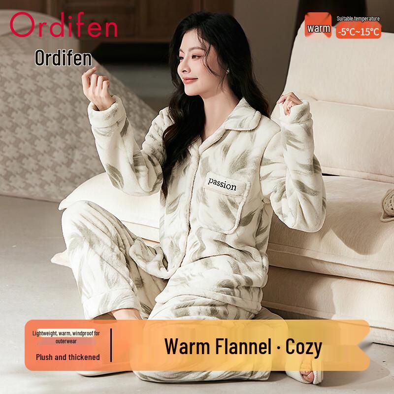 Oudifen Women s Flannel Pajama Set L