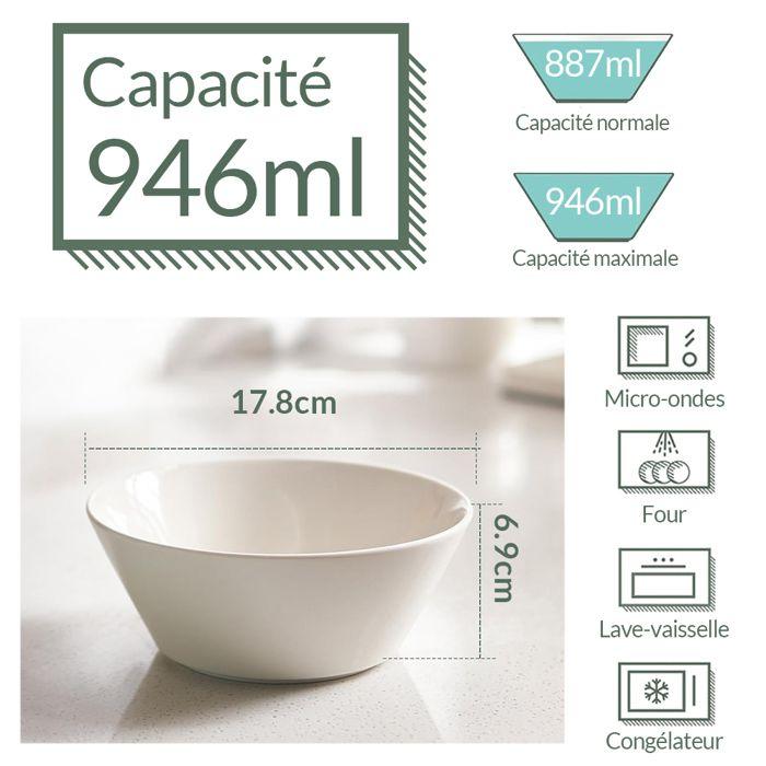 Bols à soupe - DOWAN - DOWAN 946ml Grands Bols à Soupe - Ensemble de 4 - Porcelaine - Résistants aux éclats