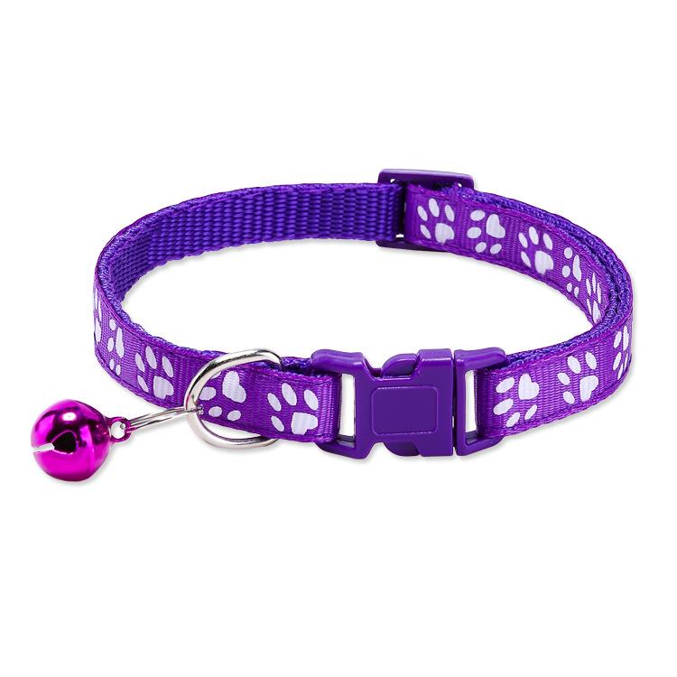 Paw Print Pet Collar with Bell, Multiple Colors Available