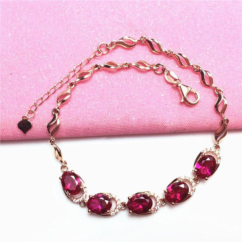Purple Gold Inlaid Redstone Bracelet, Fashionable Temperament, Exquisite High-End Rose Gold-Plated Colored Gold Jewelry