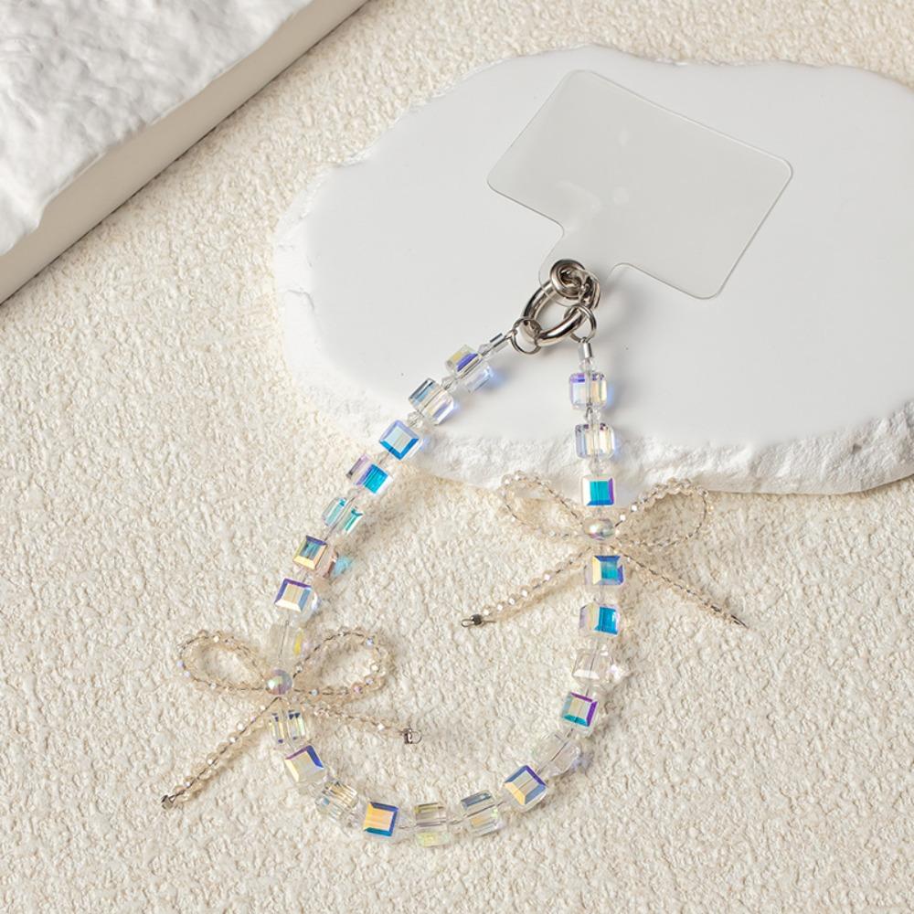 Stylish Glitter Crystal Bead Pendant Transparent Colorful Crystal Bead Keychain Detachable Phone Strap for Women Girls