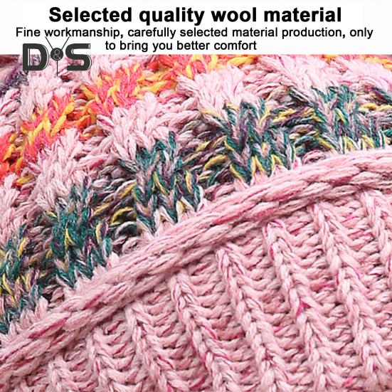 3Pcs/Set Knitting Hat Scarf Set Thickened Plush Lining Furry Ball Decor Beanie Hat Neck Warmer Detachable Face Guard Set