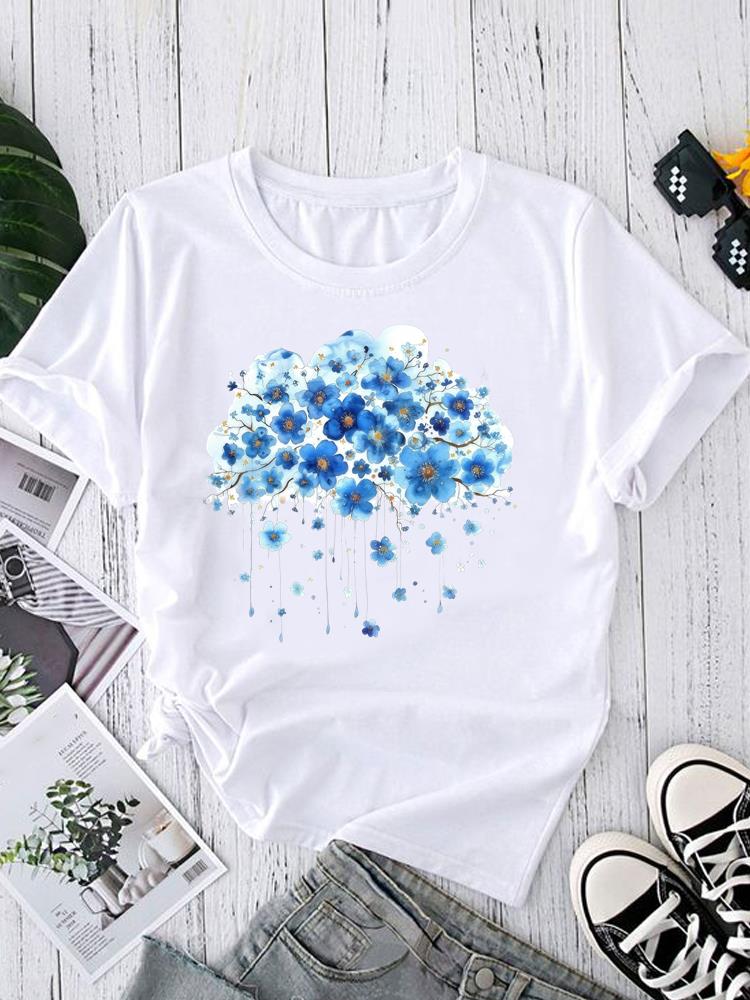 (Asian Size) O-neck Short Sleeve T-shirts Fashion Female Casual Clothing love heart flower Women's Top T shirt Printed Graphic Tee