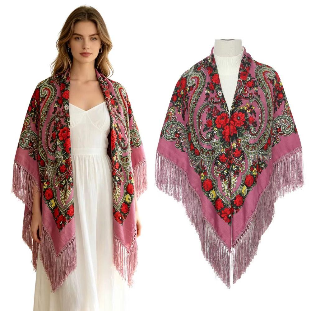 Tassel Fringe Floral Scarf Soft Tassel Scarf Fashion Square Wrap Women