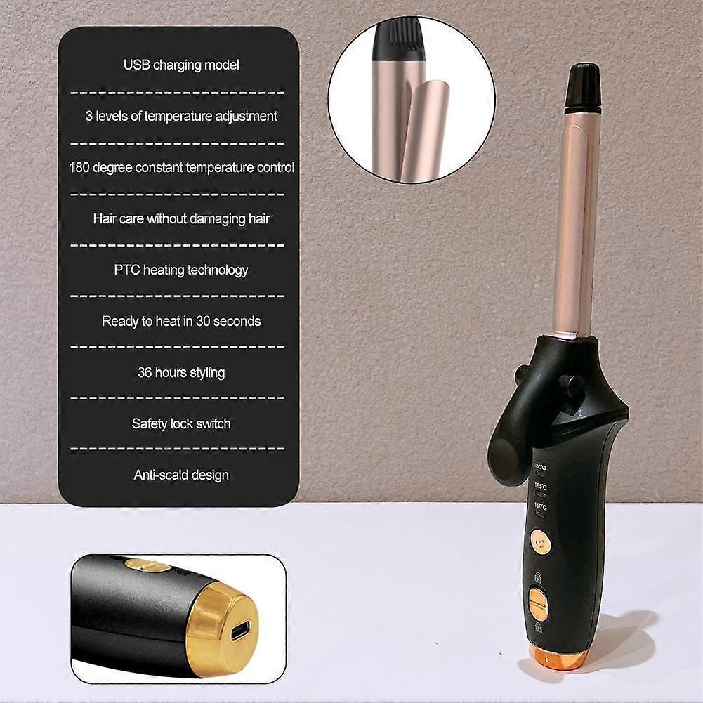 Cordless Curling Iron USB Rechargeable 4000 mAh, 3 Gears Travel Mini Straightener, Portable Flat Iron and Curler 2 In 1 Mini Hair Curler Curling Wand