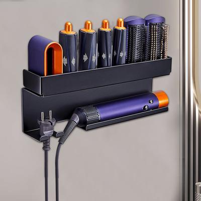 Wall Mounted Hair Dryer Holder Strong Load-bearing Self Adhesive Easy To Install Hair Blower Rack Storage Organizer with Shelf