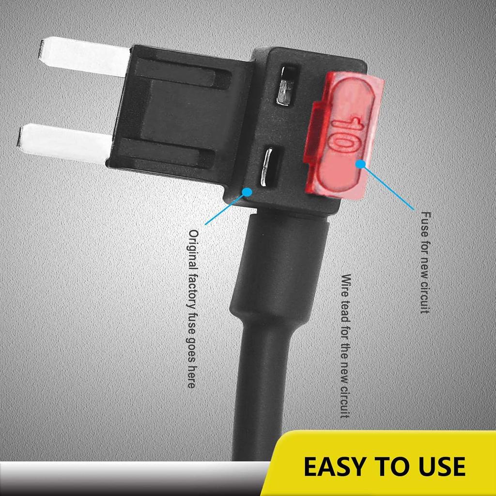 FT2-10 10 Pack 12V Car Add-a-Circuit Fuse Tap Adapter Mini ATS Blade Automotive Fuse Holder with 10pcs 10A, 20A Fuses