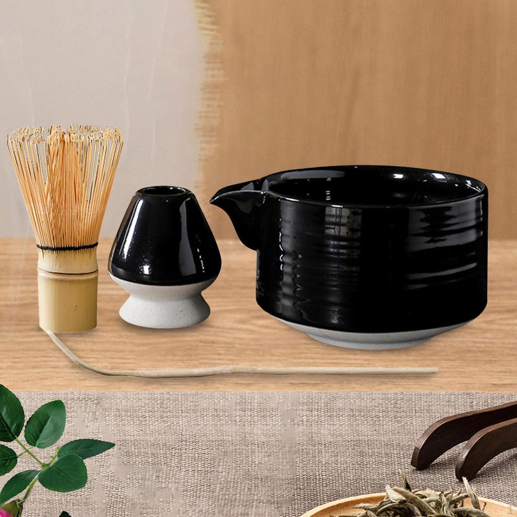 4 Pieces Bamboo Matcha Whisk Scoop and Holder Bowl, Japanese Ceremony Accessory with Tea