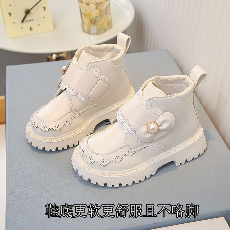Children's Fashionable Ankle Boots for Autumn and Winter, Sweet Fleece Soft-soled Leather Boots for Girls
