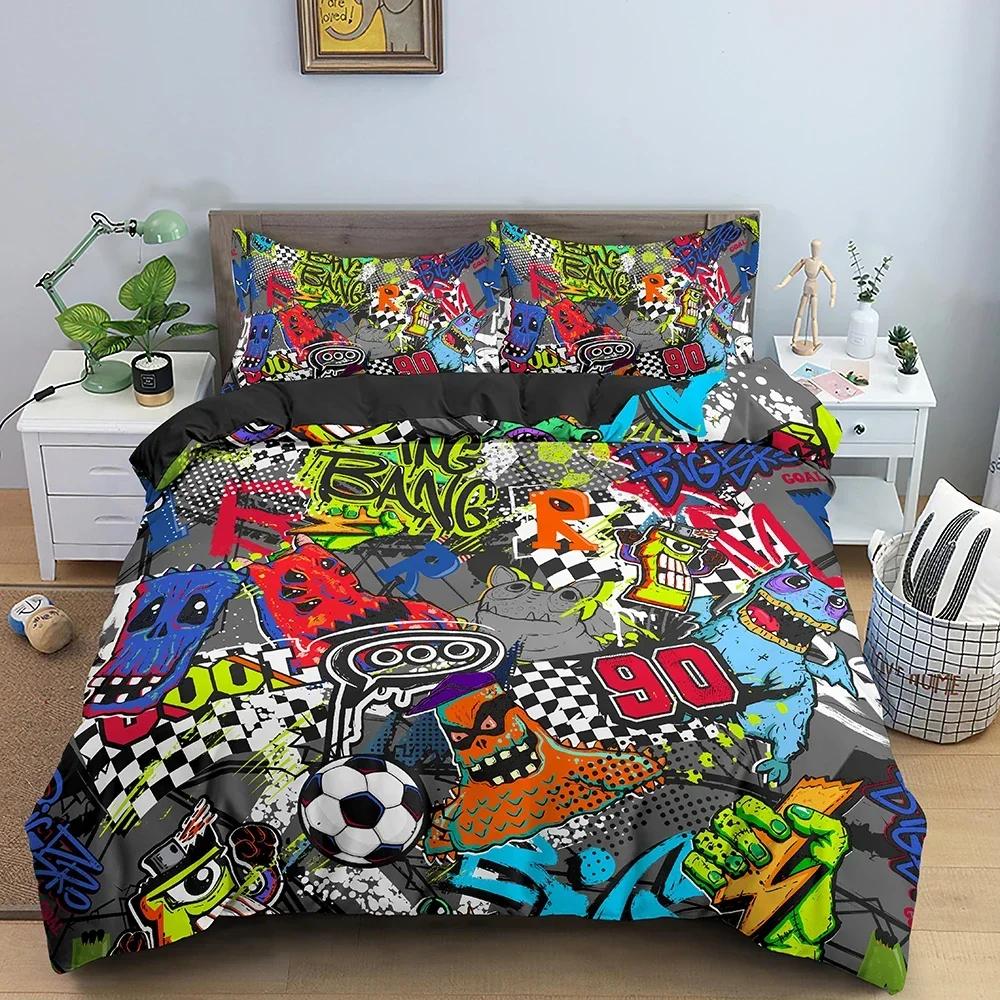 3D Print Graffiti Graphic Comfortable Duvet Quilt Cover Pillowcase Bedding Set Children Bedroom Decoration Home Textile