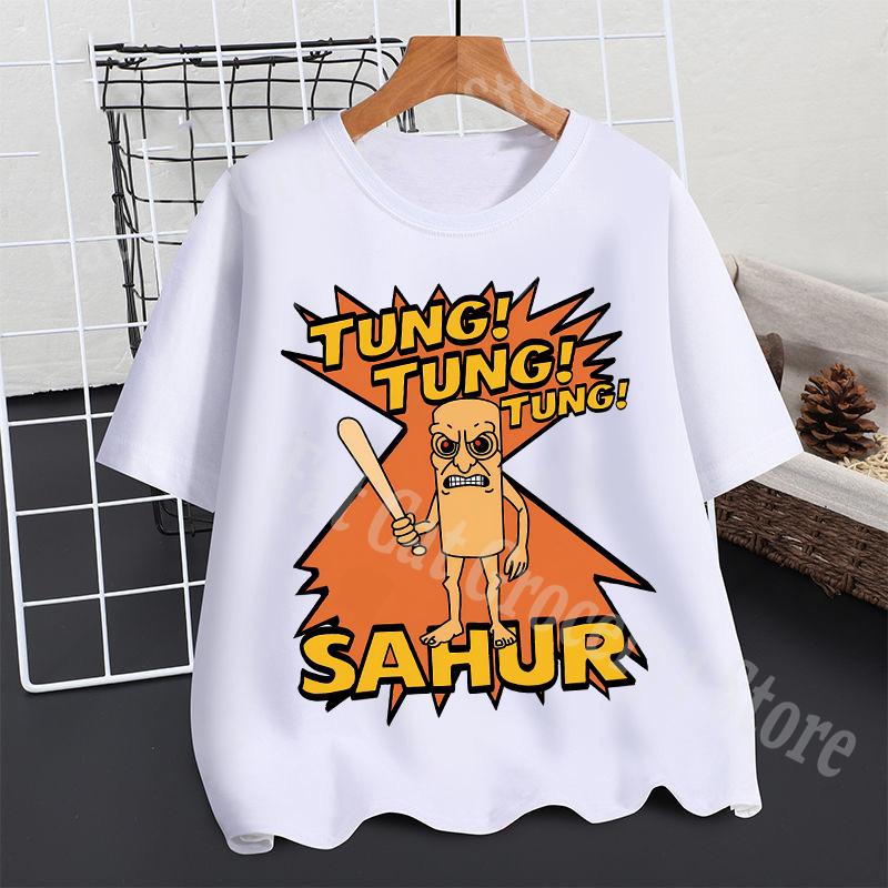 2025 Tralalero Tralala T-shirt Boys Summer Tungtung Sahur Brainrot Short Sleeve Children Anime Figures Tees Tops Kids Clothes Gift