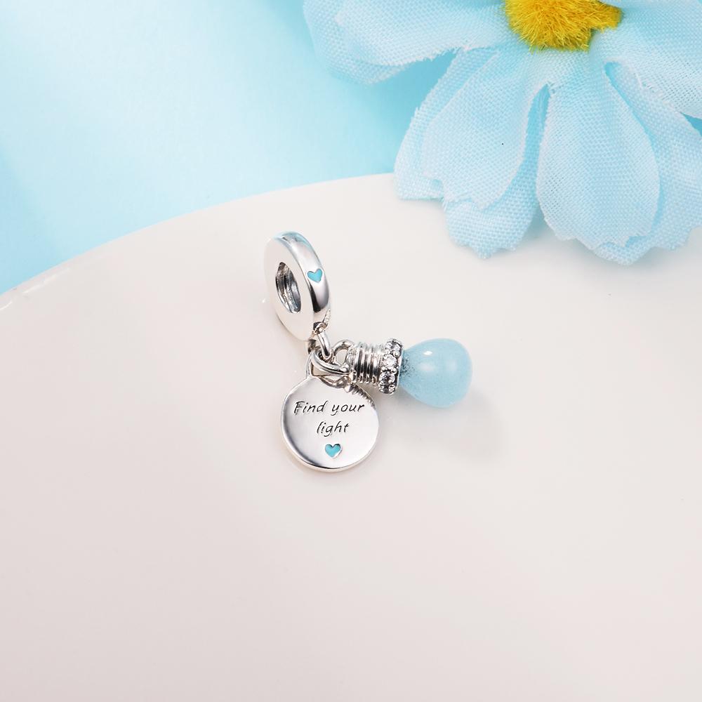 Fits Europe Bracelet 925 Sterling Silver Glow-in-the-dark Lightbulb Double Dangle Charm Beads for Women DIY Jewelry Making
