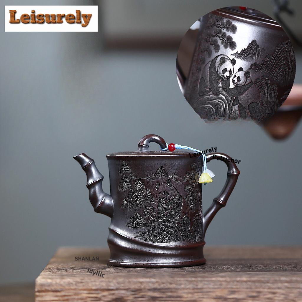 260ml Yixing Purple Clay Teapots Handmade Panda Pot Raw Ore Antique Black Mud Tea Making Kettle with Strainer Zisha Tea Set Cha