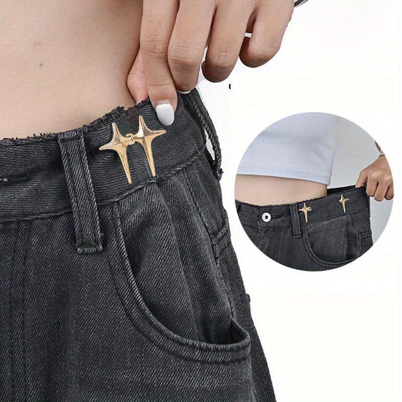 1 Pair Adjustable Waist Cinch Clips - Cross Star Seamless Pants Buckle Pins, Fashionable Star Design, No-Tightening Comfort for Daily & Special Events