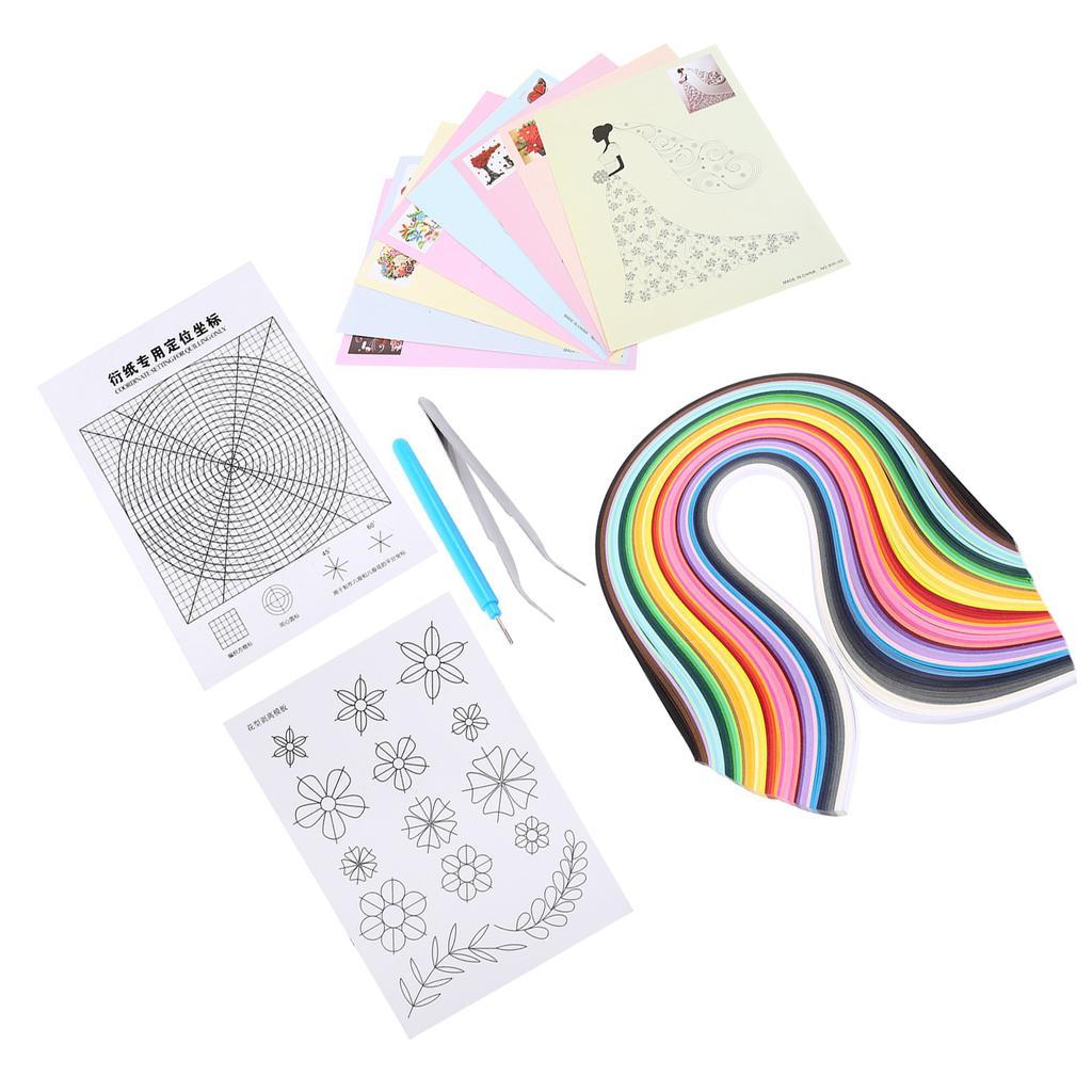 Paper Quilling Kit, 500 Quilling Strips, 8 Designs, Grid  , Flower Pattern, Tweezers, Slotted Pen,   Paper Craft Projects, 50
