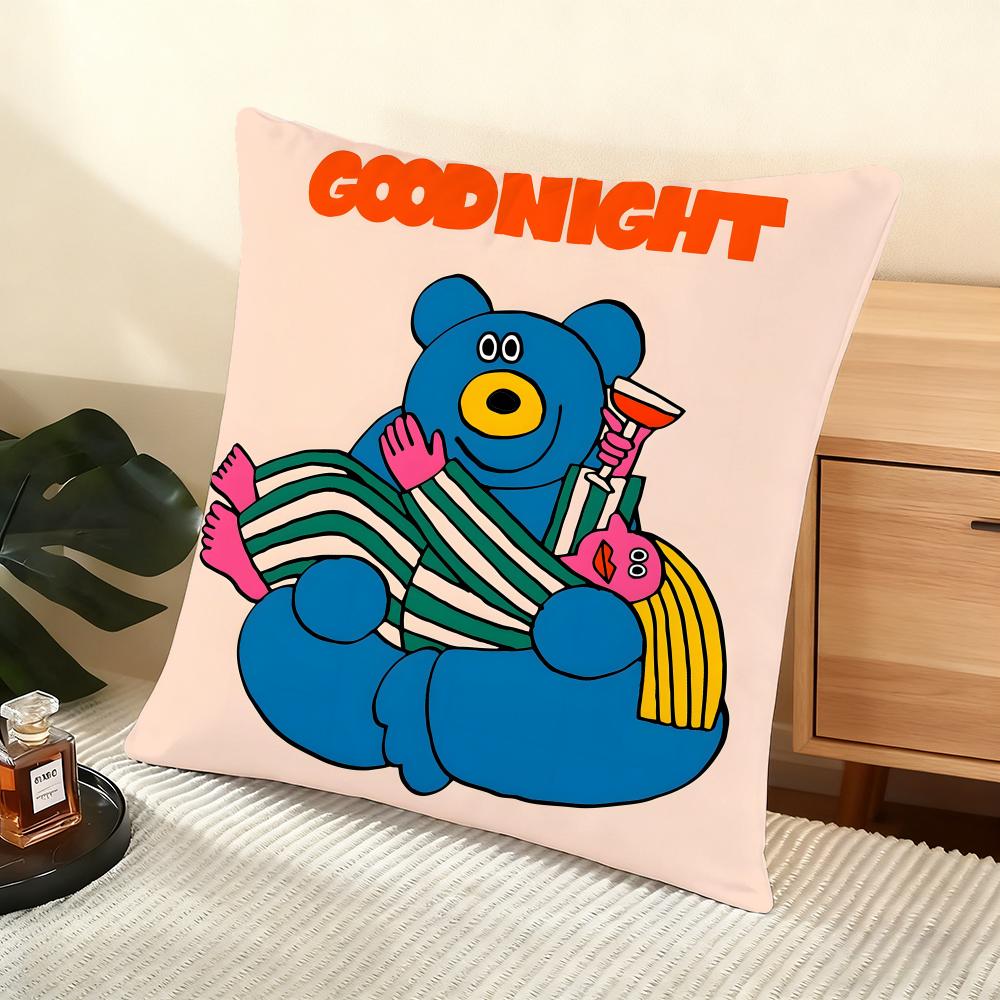 Flat Illustration Cushion Cover Silky Short Plush Home Sofa Cushion Cover - Invisible Zipper Home Decoration