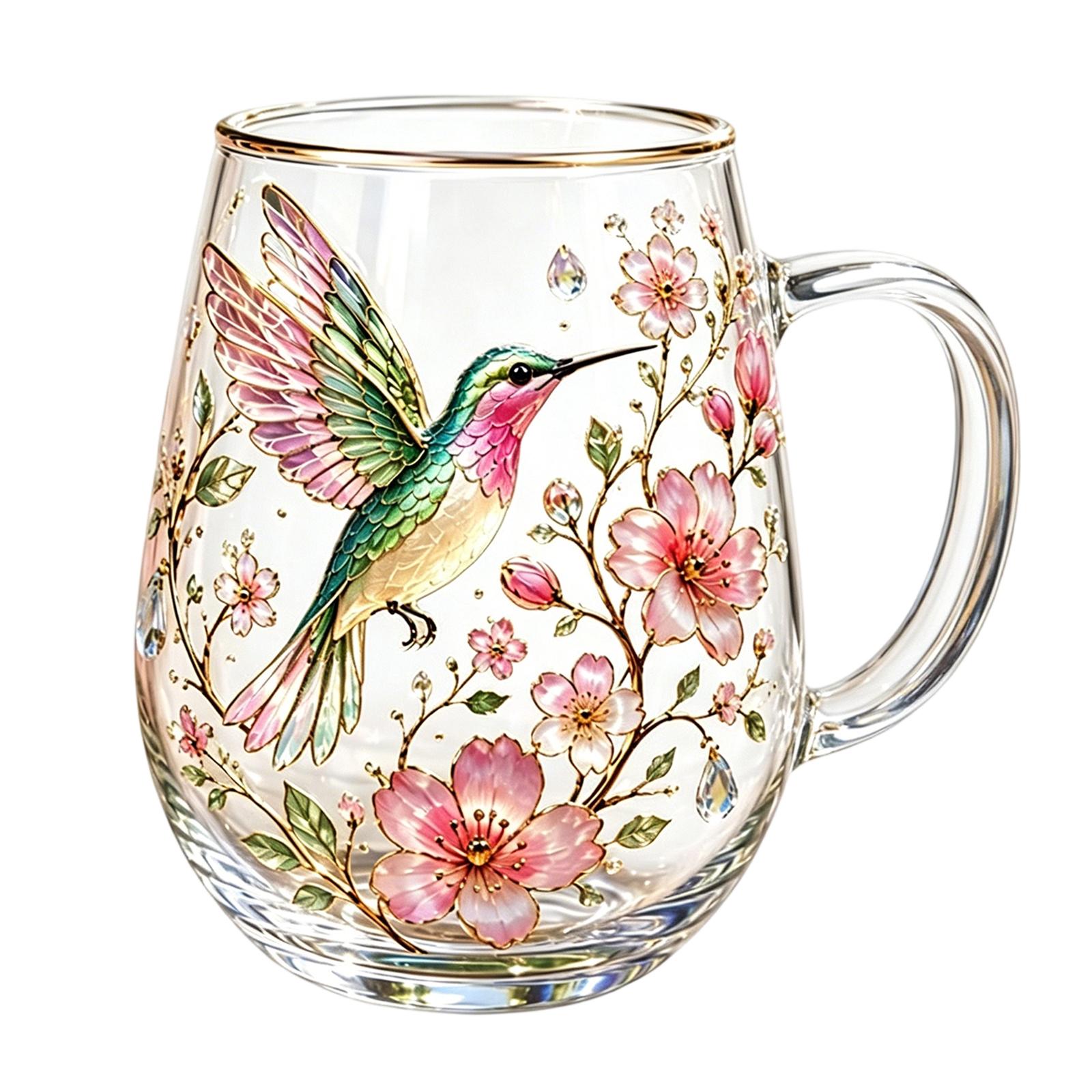 Morning Bliss Glass Tea Cup Multi Purpose Floral Glass Coffee Mug Vintage Botanical Drinking Cup for Tea Room Decoration