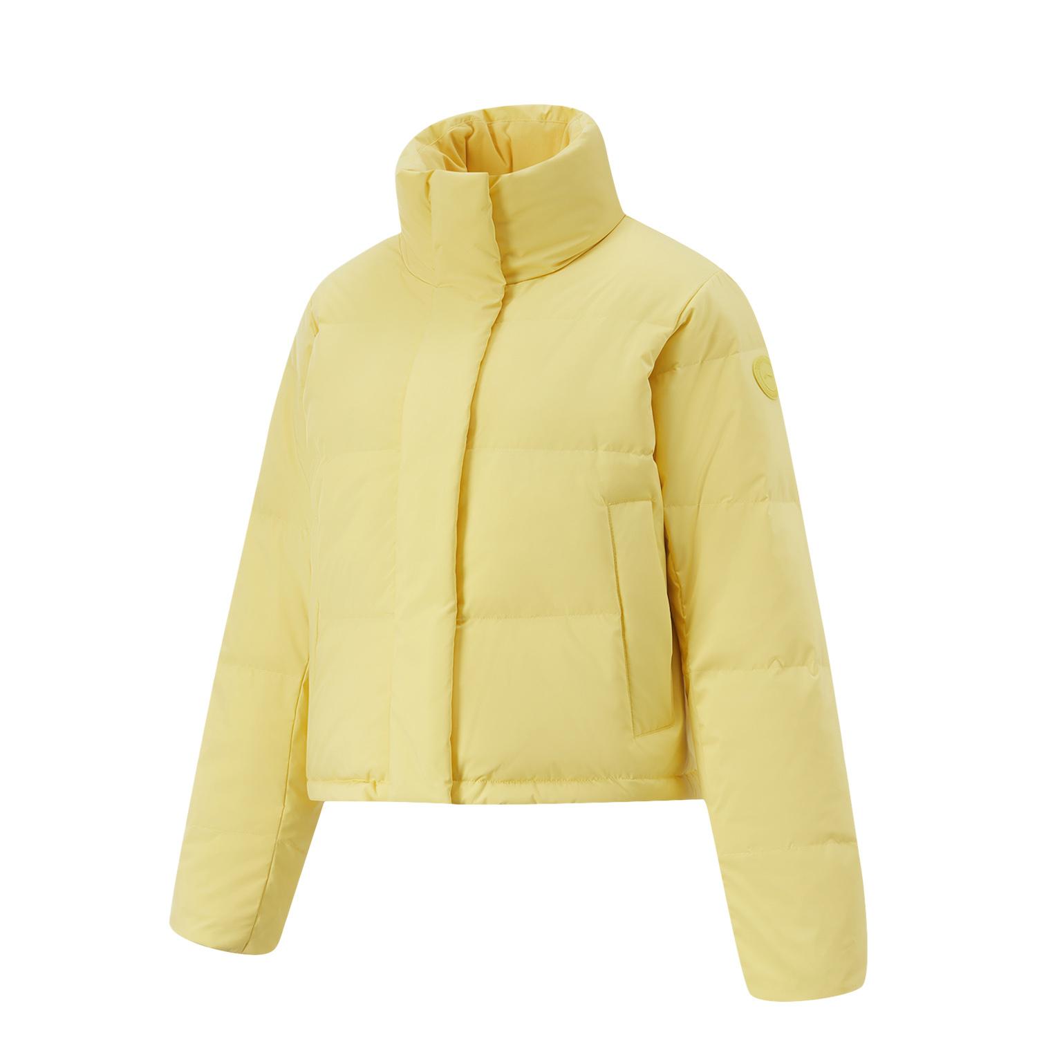 

Li Ning Fitness Series Проста однотонна куртка пуховик зі стійкою для жінок Верхній одяг Парафіново-жовтий AYMU102-7 S