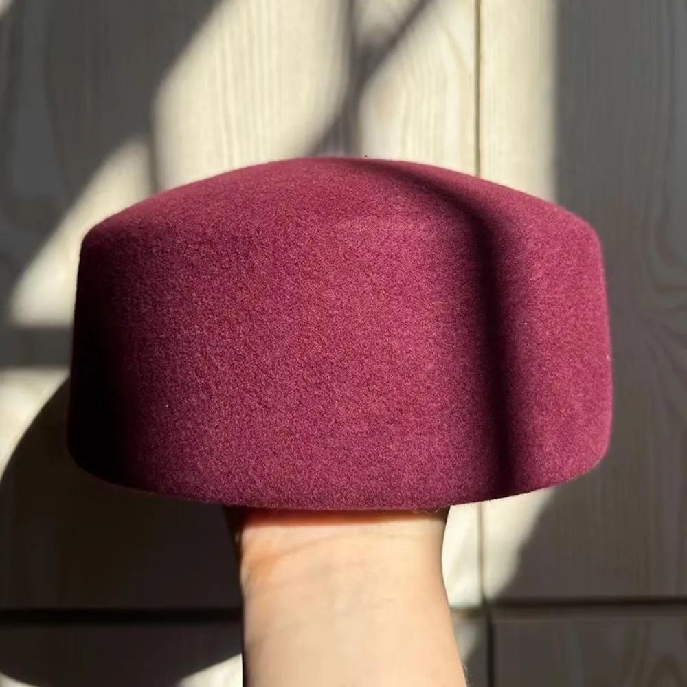 Fashion 100% Wool Top Hat Elegant Formal Fedoras Hats Retro Hard Top Flat Millinery Berets Winter