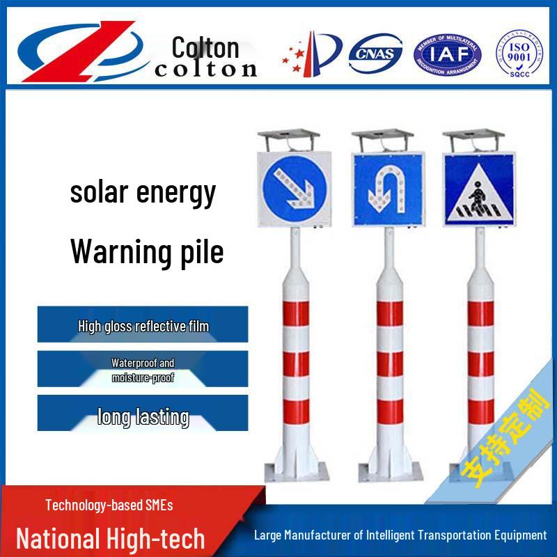 Solar LED Round Tube Warning Post Wooden Frame