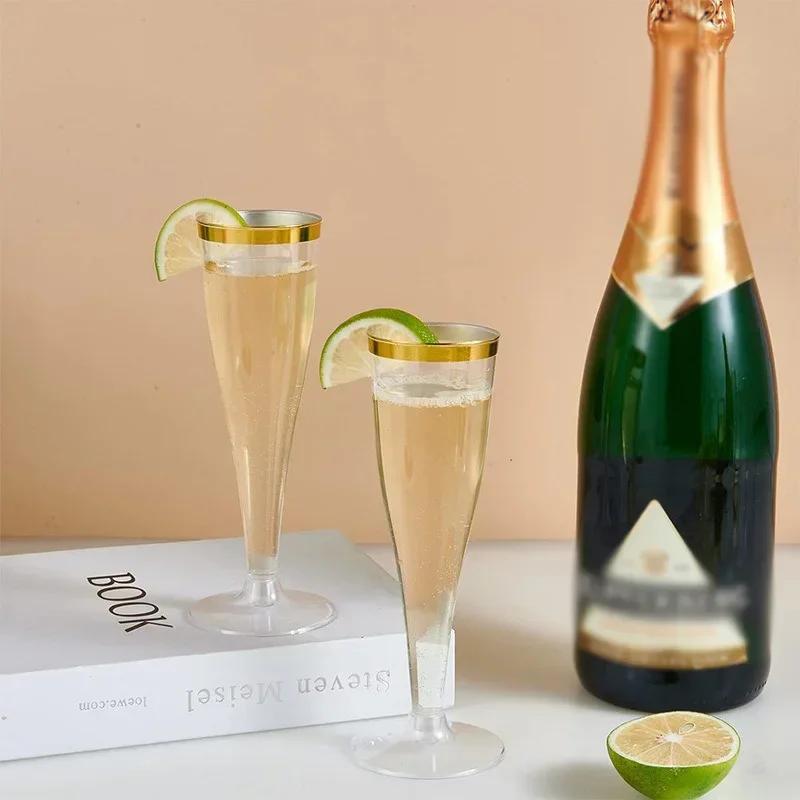 25pcs 5Oz Clear Plastic Champagne Flutes Disposable Sparkling Bar Cups Toasting Wedding Party Wine Cup Crystal Wine Cocktail Cup