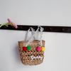 Cute Colorful Pom Pom Kids Handbag Stylish Woven Purse For Boys And Girls With Lace Trim And Pearls