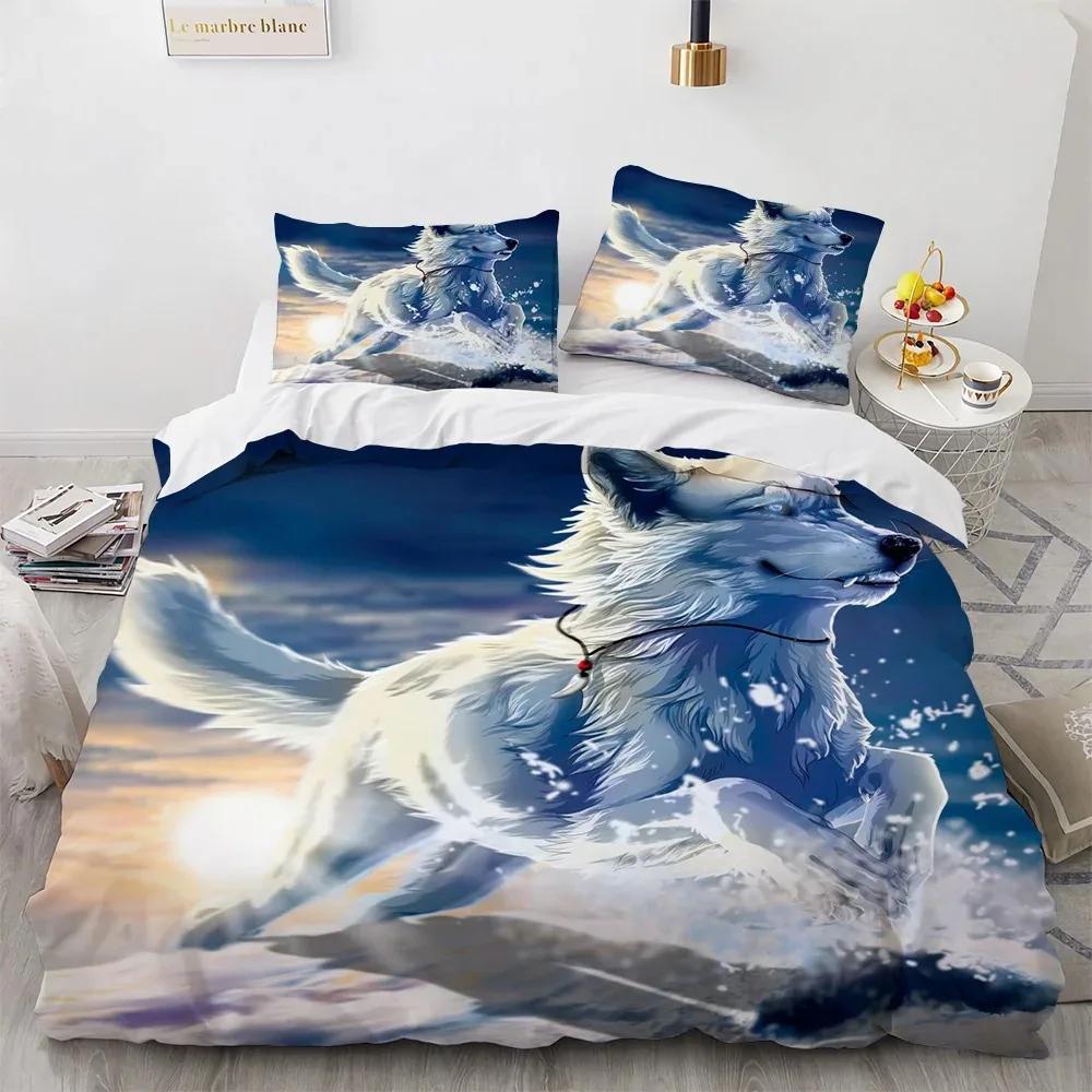 Wolf Duvet Cover Set Black White Wolf Yin and Yang Pattern Wild Animals Comforter Cover King Queen Size for Kid Boys Bedding Set