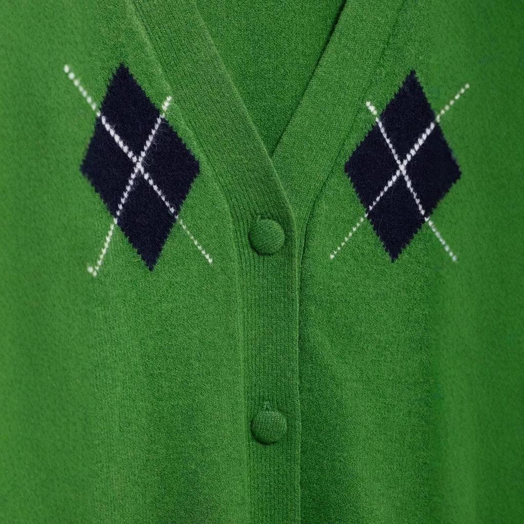 2025 Spring Women's Street Fashion: Diamond Pattern Knit Cardigan