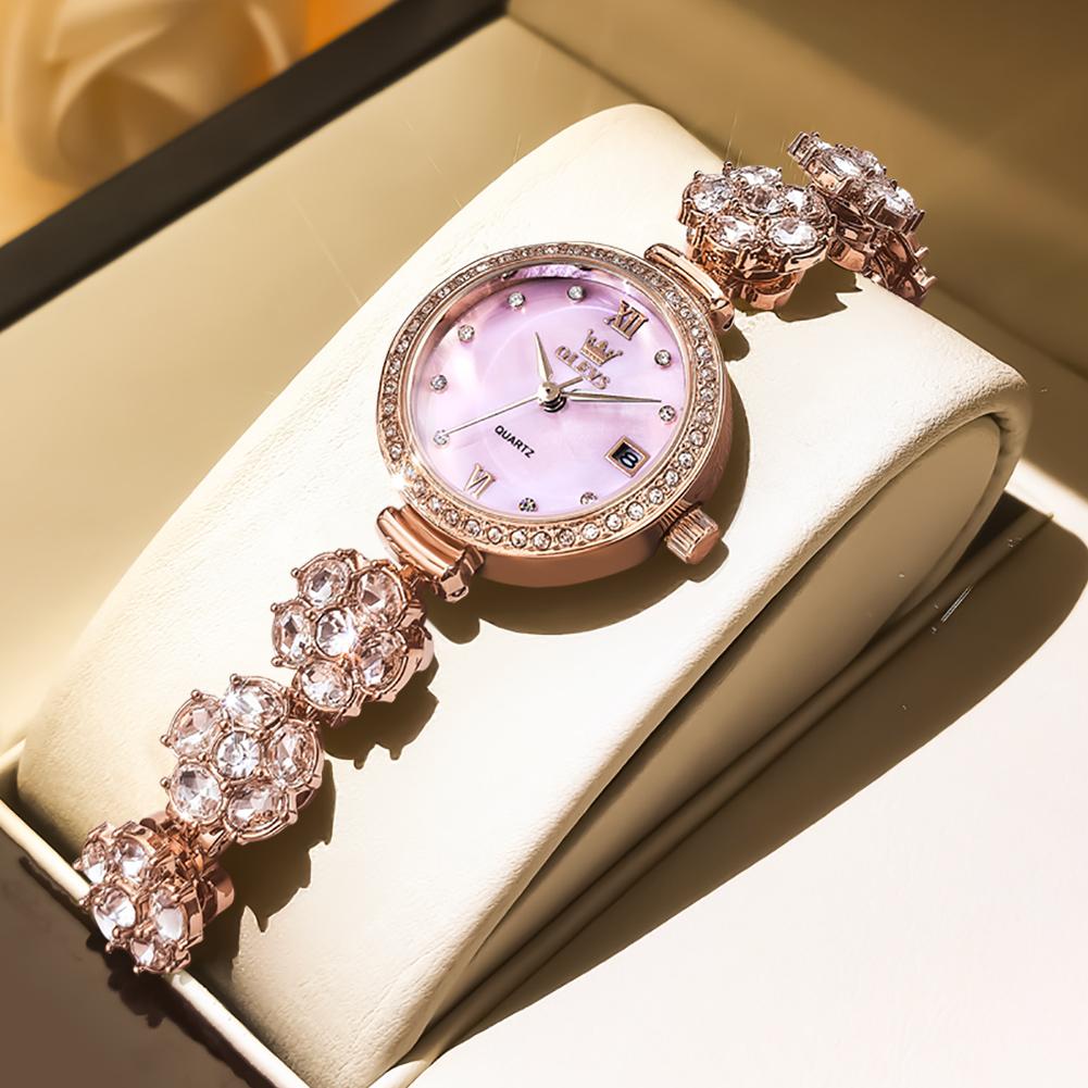 New OLEVS Rose Gold Women Watches Rhinestone Bracelet Ladies Wrist Watches Luxury Brand Womens Watch Female Relogio Feminino