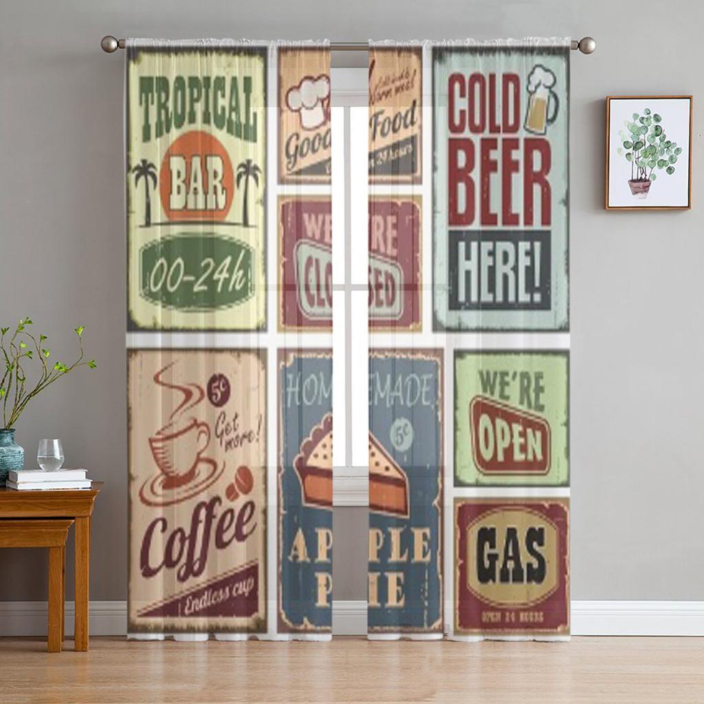 Vintage Style Signs Průsvitné závěsy do obývacího pokoje Průhledný tyl Ošetření oken Ložnice Kuchyň Domácí Dekor Závoj Závěsy