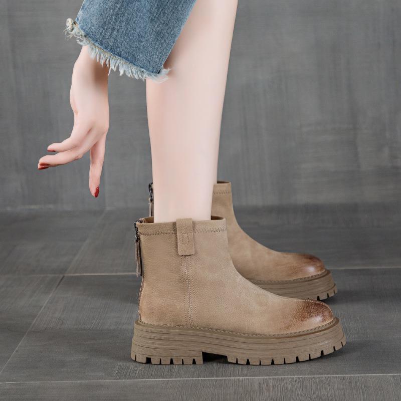 Női őszi új retro vastag talpú magasító alkalmi sport rövid csizma női marhabőr első rétegű Martin csizma