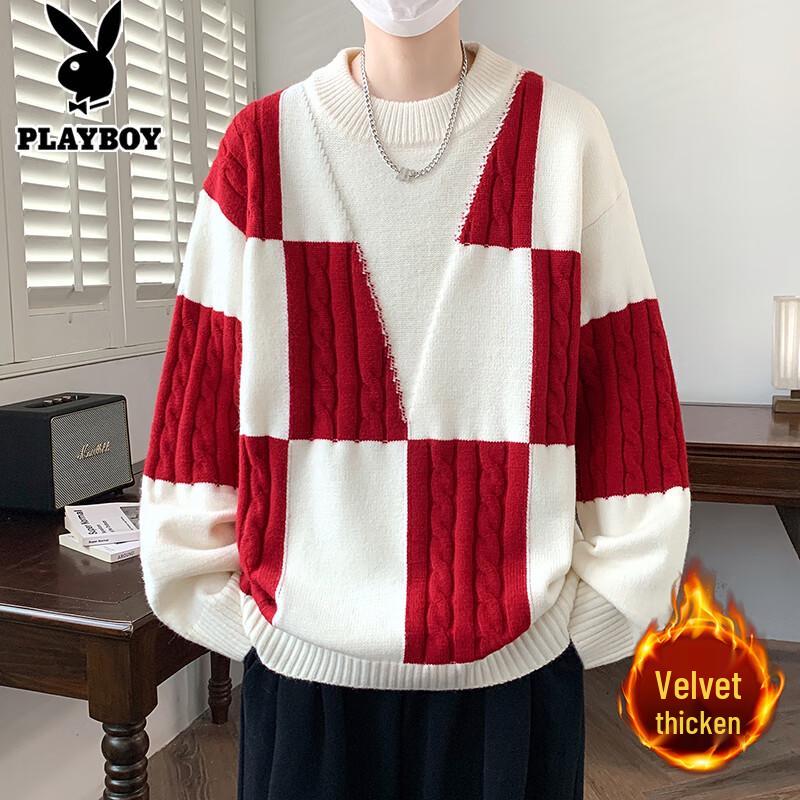 PLAYBOY Men's Cable Knit Round Neck Sweater