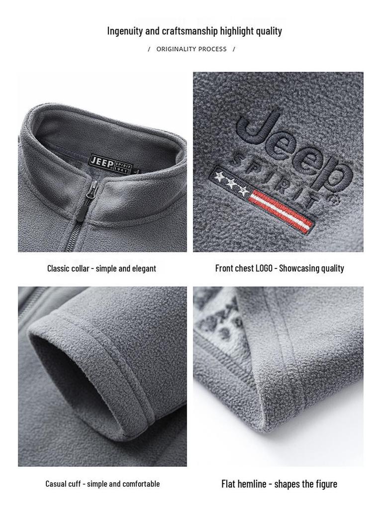 Jeep 2025 Men's Plus Velvet Fleece Zipper Hoodie Cardigan, Casual Autumn/Winter Long Sleeve Jacket