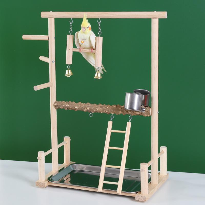 Solid Wood Bird Stand Interactive Platform Jiaohua Standing Stick for Pets Eco-Friendly Wooden Toy