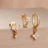 3 Pieces Stainless Steel Hoop Earrings Set For Women Crystal Zircon Huggie Flower Water Drop Trendy Earring Piercing Jewelry