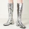 Women's Knee High Boots Winter Shoes 2024 Gold Silver Low Heeled Long Boot Ladies Party Footwear Shoes Large Size 45 Waterproof