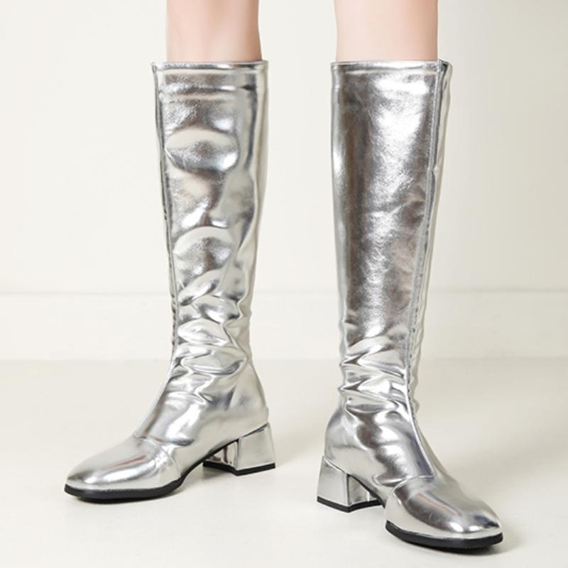 Women's Knee High Boots Winter Shoes 2024 Gold Silver Low Heeled Long Boot Ladies Party Footwear Shoes Large Size 45 Waterproof