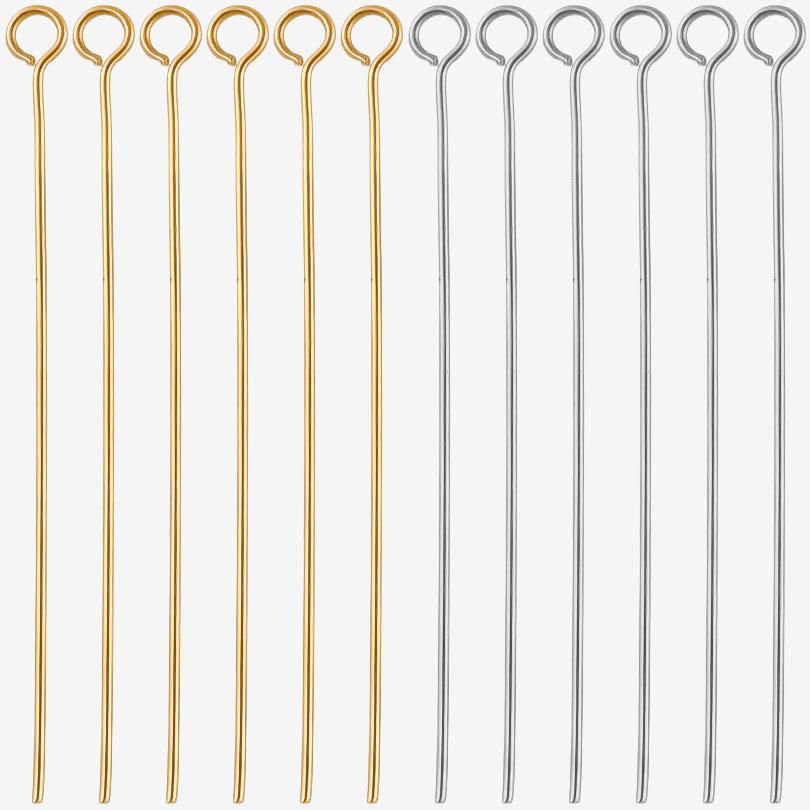 100pcs/Lot Real Gold Plated Stainless Steel  Eye Head Pins For Jewelry Making Supplies Nine Character Needle DIY Connectors Bulk