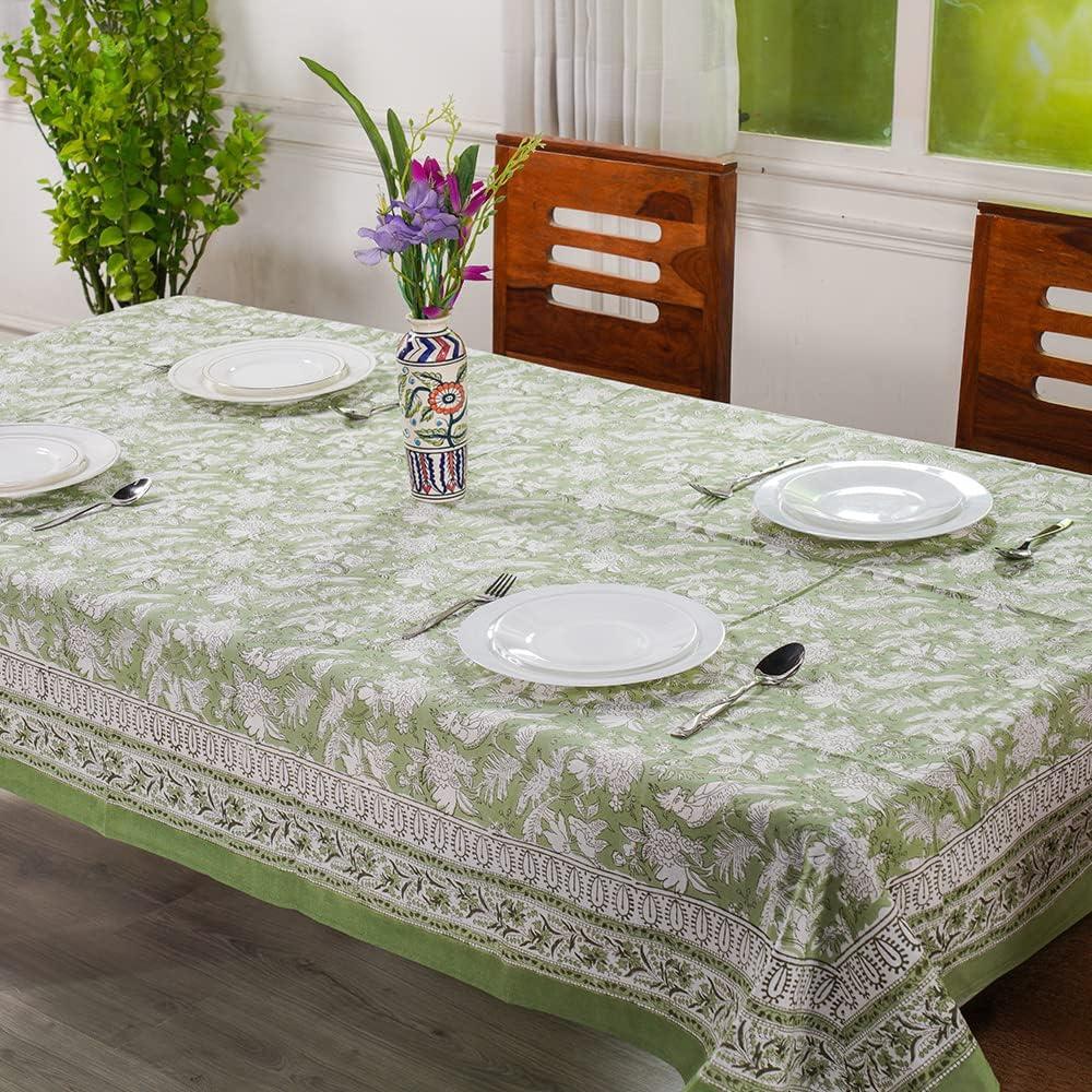 Elegant blågrön tryckt duk Floral bladdduk Vattentät dekoration för familjeköksbord