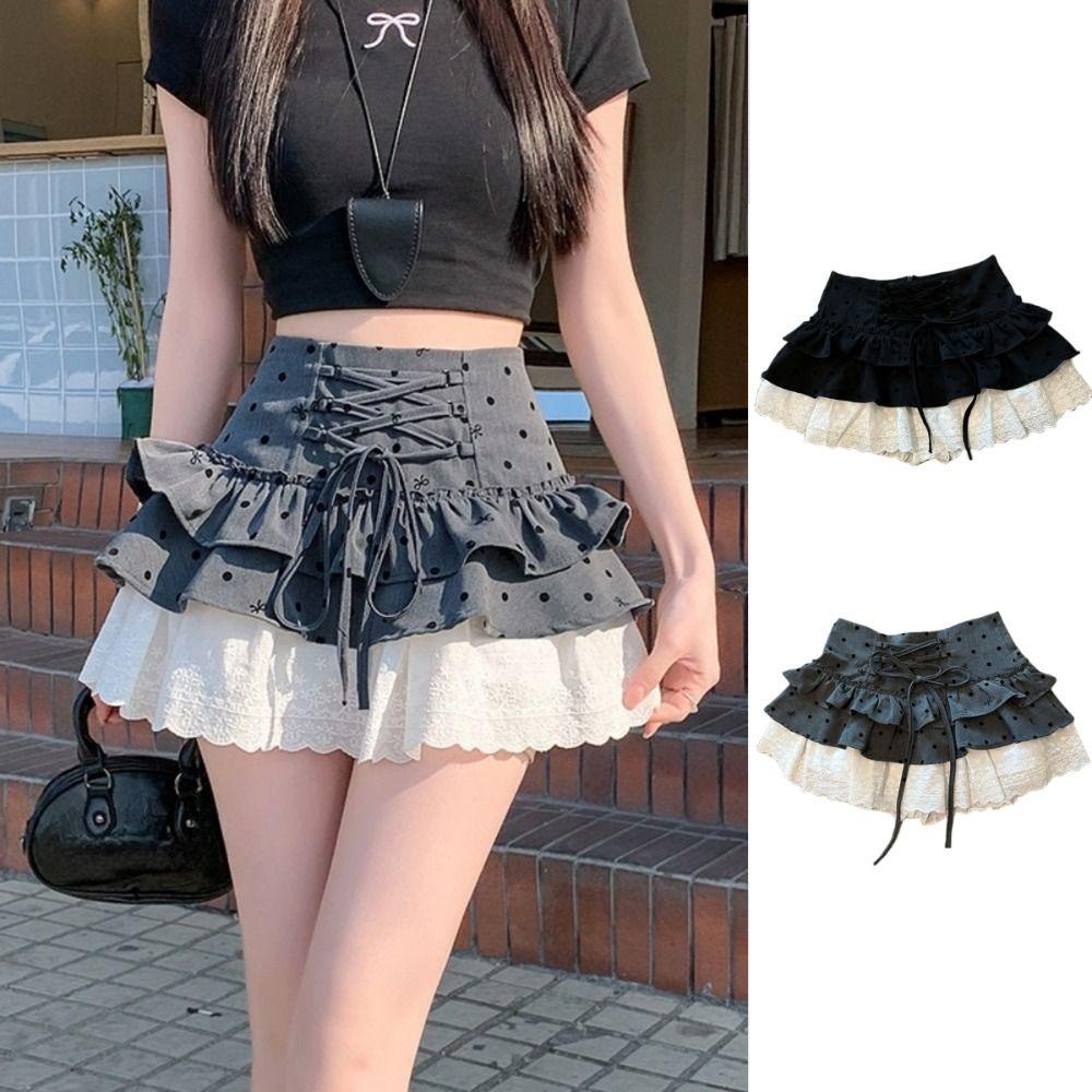 Dot Short Puff Skirt Lace Mini Cake Skirt Fashion Flounce Short Skirt  Streetwear