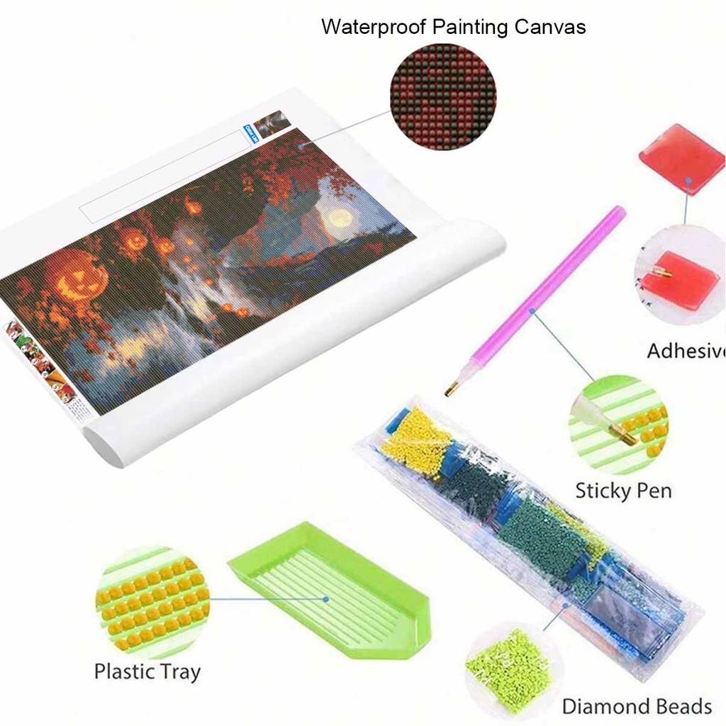 5D Diamond Painting Kit Spooky Halloween Pumpkin Full Drill Canvas Art DIY Rhinestone Craft for Modern Wall Decor