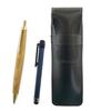 Slim Black Leather Pen Case with Blue Pen and Retro Maple Wood Shaft Ballpoint Pen Set Metal-touch (ASB-ALL-HS47S)
