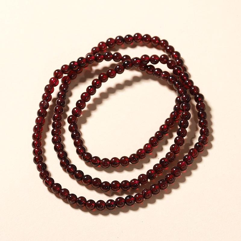 Exquisite Women's Garnet & Hetian Jade Three-Circle Lucky Bead Bracelet