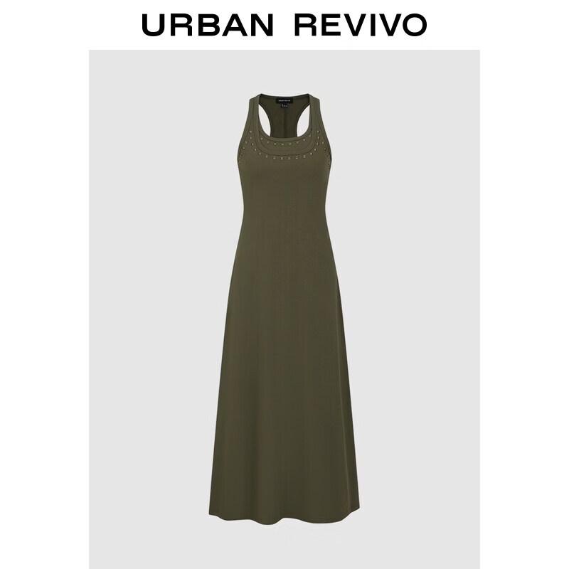UR2026 Summer Women s U-Neck Slim-Fit Dress with Metal Detail S