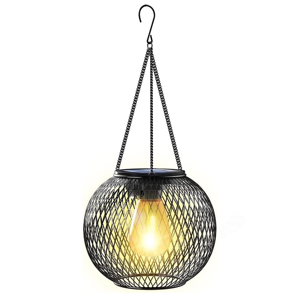 Waterproof Solar Lantern Lights Brighter Metal Solar-Powered Hanging Lanterns Durable Rechargeable Wireless Outdoor Lights
