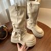 White retro platform boots women's boots 2025 new autumn versatile small height-increasing and thin trouser boots