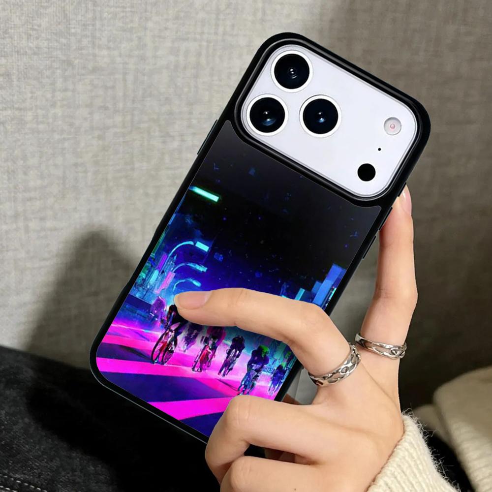 Capa Case for iPhone 17 Air 16 Pro Max 15 Plus 11 13 Mini 14 12 Back Phone Cover Road Bike Neon City Retro 1980