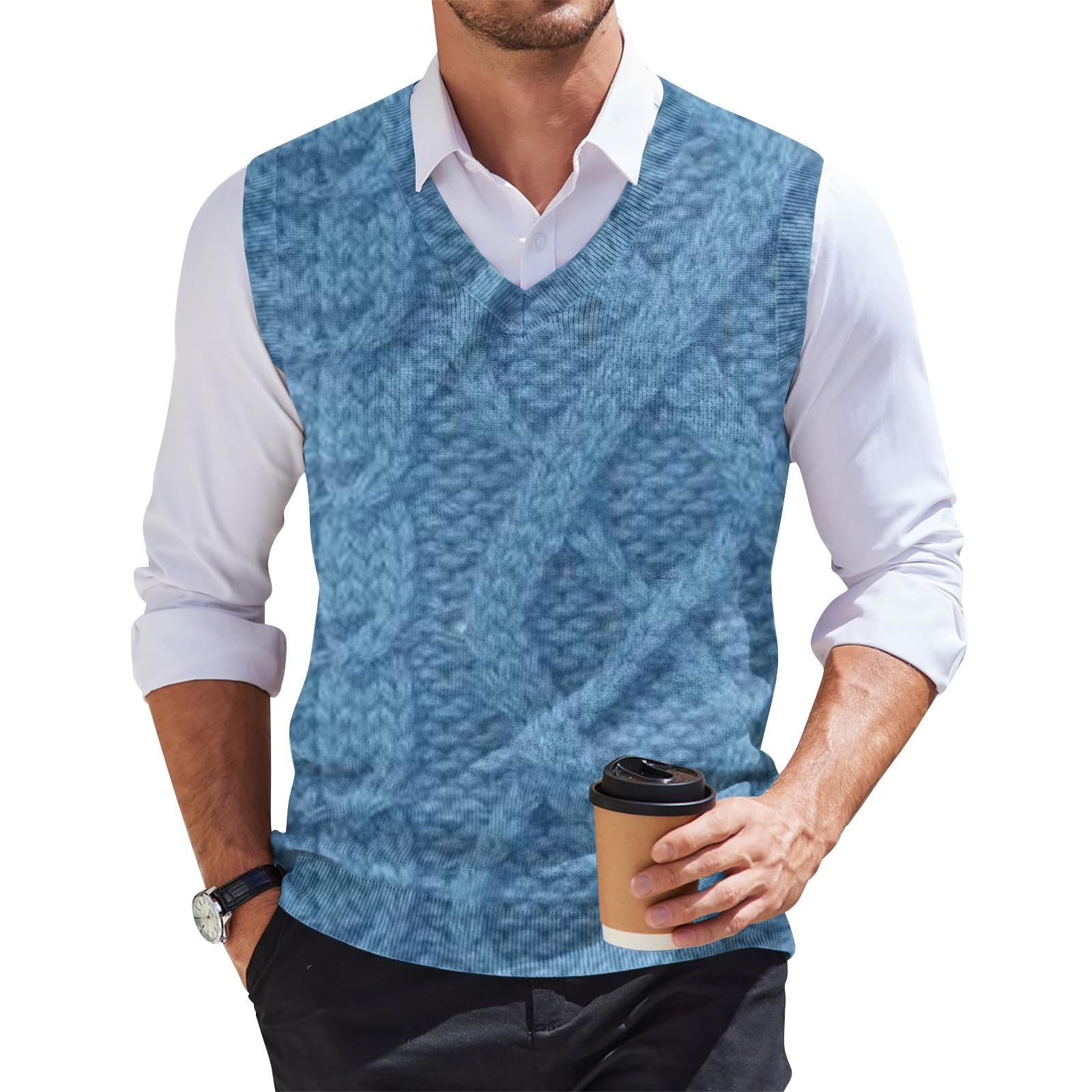 

Мужская мода принтованный жилет с V-образным вырезом без рукавов трикотажный пуловер XL синий